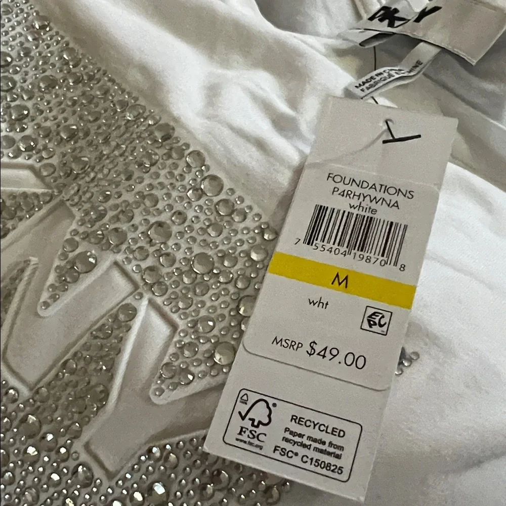 DKNY White Embellished Logo Tee